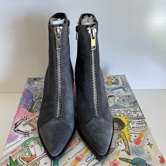 Jeffrey Campbell Women’s Sullivan Dark Grey Oiled Suede Zip Up Booties - Picture 5 of 8